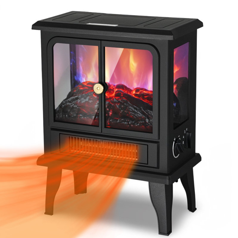  Chaufferette de foyer, poêle électrique avec flamme 3D réaliste, appareil de chauffage portatif pour foyer intérieur avec thermostat, mode 750W / 1500W, protection contre la surchauffe