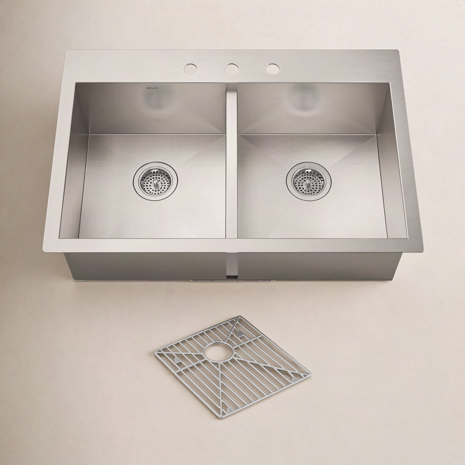 Vault Double Bowl Kitchen Sink, 3 Holes