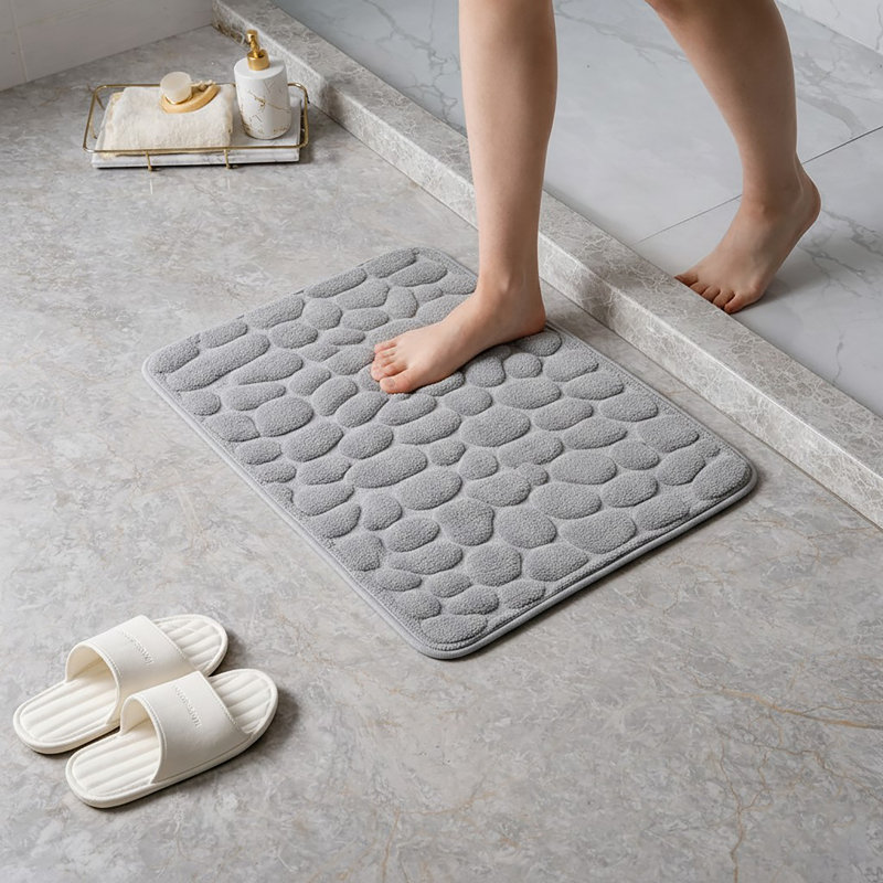 Cobble Stone Mat Non-Slip Bath Mat, Light Gray