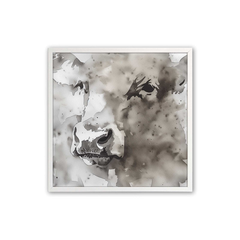 Vache abstraite monochrome II, Cadre opaque blanc, H 21,5 po x l 21,5 po