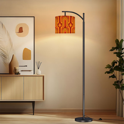 Lampe sur pied à arc avec abat-jour ajustable rétro rétro Mid-Century moderne sans soudure Lampe sur pied 3 températures de couleur à intensité variable pour poteau avec interrupteur au pied pour la chambre à coucher