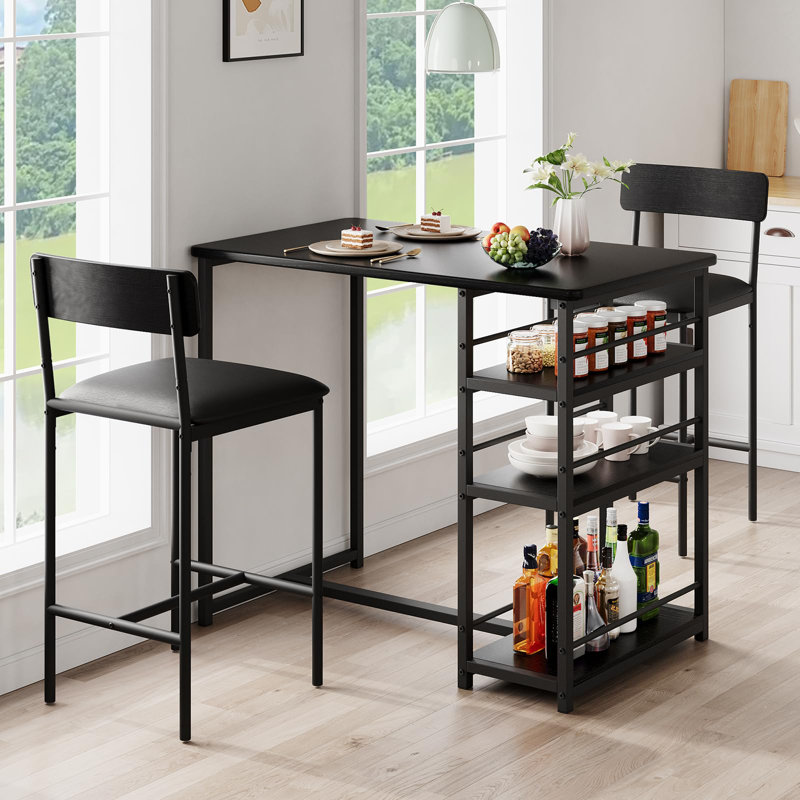Ensemble de 3 tables de bar et chaises, petite table de salle à manger pour 2 avec 3 tablettes de rangement, grand coin-repas avec tabourets rembourrés
