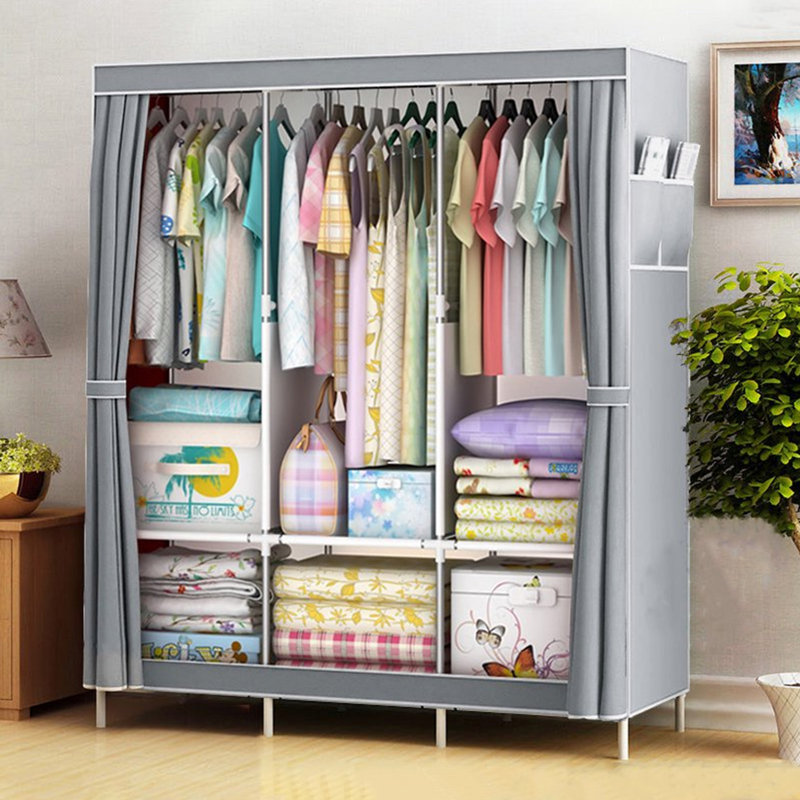 Rebrilliant Portable Closet,Wardrobe Closet Organizer with Cover, Gray