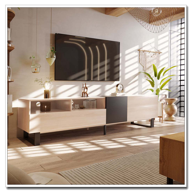 TV Stand for 80'' TV with Double Storage Space, Media Console Table, Natural/Black