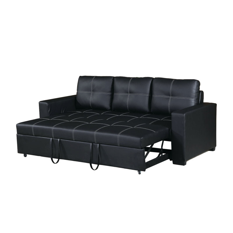 Canapé convertible moderne en similicuir noir avec fonctionnalité de lit escamotable