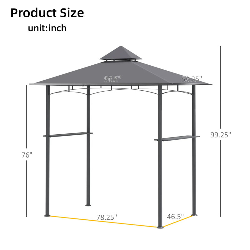 Pavillon de barbecue, abri de barbecue extérieur, auvent à double couche, adapté pour les patios, les jardins et les cours arrière, gris
