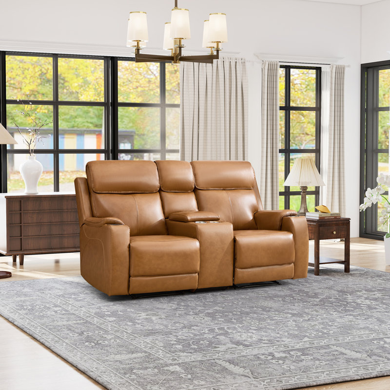 3-Piece Classic Top Genuine Leather Power Reclining Living Room Set: Loveseat + Sofa With Adjustable Headrest, Console & USB Port