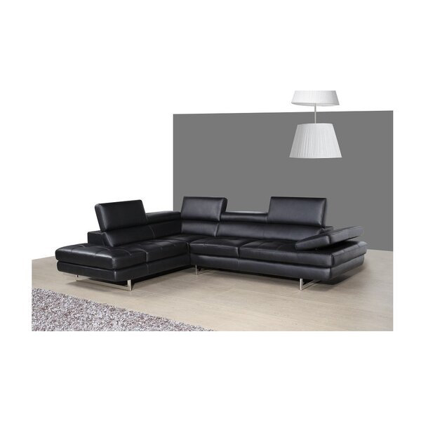 Canapé modulaire en cuir véritable l 114 po Hugo, Orienté à gauche (vu de face), Cuir véritable marron