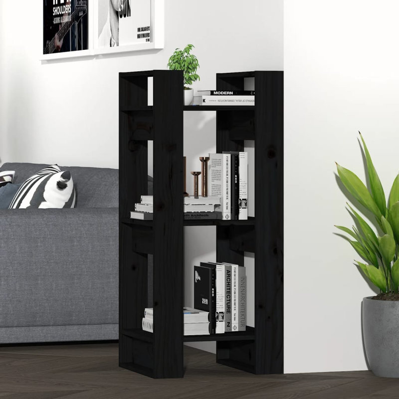 Jaiden-James 91cm H Solid Wood Etagere Bookcase, 91cm H x 41cm W x 35cm D, Black