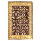 Hand Knotted Wool Oriental Area Rug in Wine And Gold