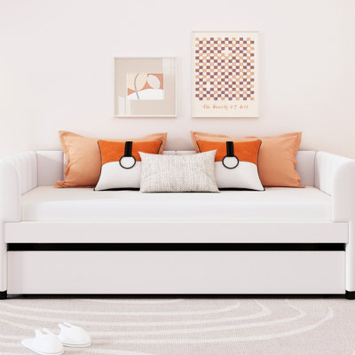 Beige Twin Daybed With Ergonomic And Stackable Portable Expandable Storage Trundle In Flexible