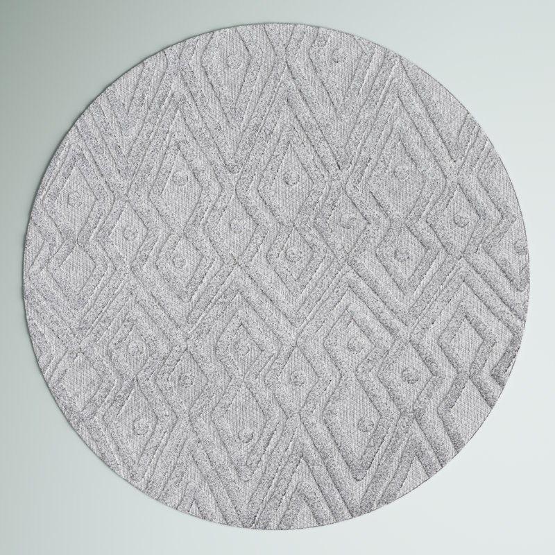 Tapis intérieur / extérieur gris clair Fierros, Rond 5 pi 3 po