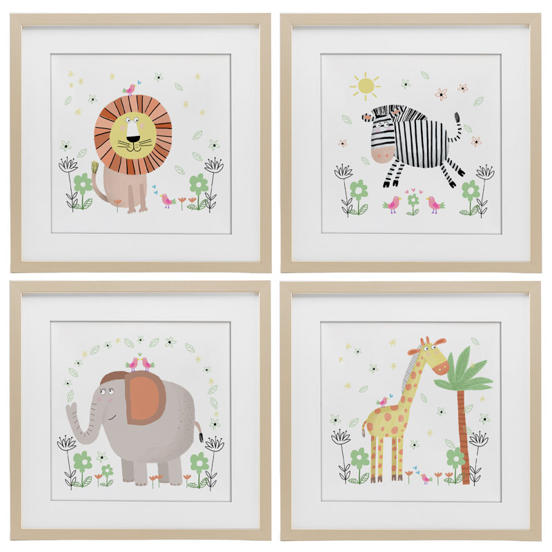 «Baby Jungle Animals & Flowers», ensemble de 4 reproductions encadrées sous verre, par Carla Daly, H 16 po x l 16 po