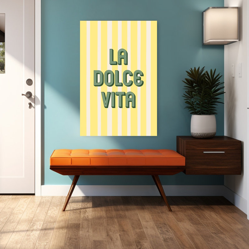 La Dolce Vita, reproduction d'art rétro classique audacieux à rayures jaunes, 48" H x 32" W