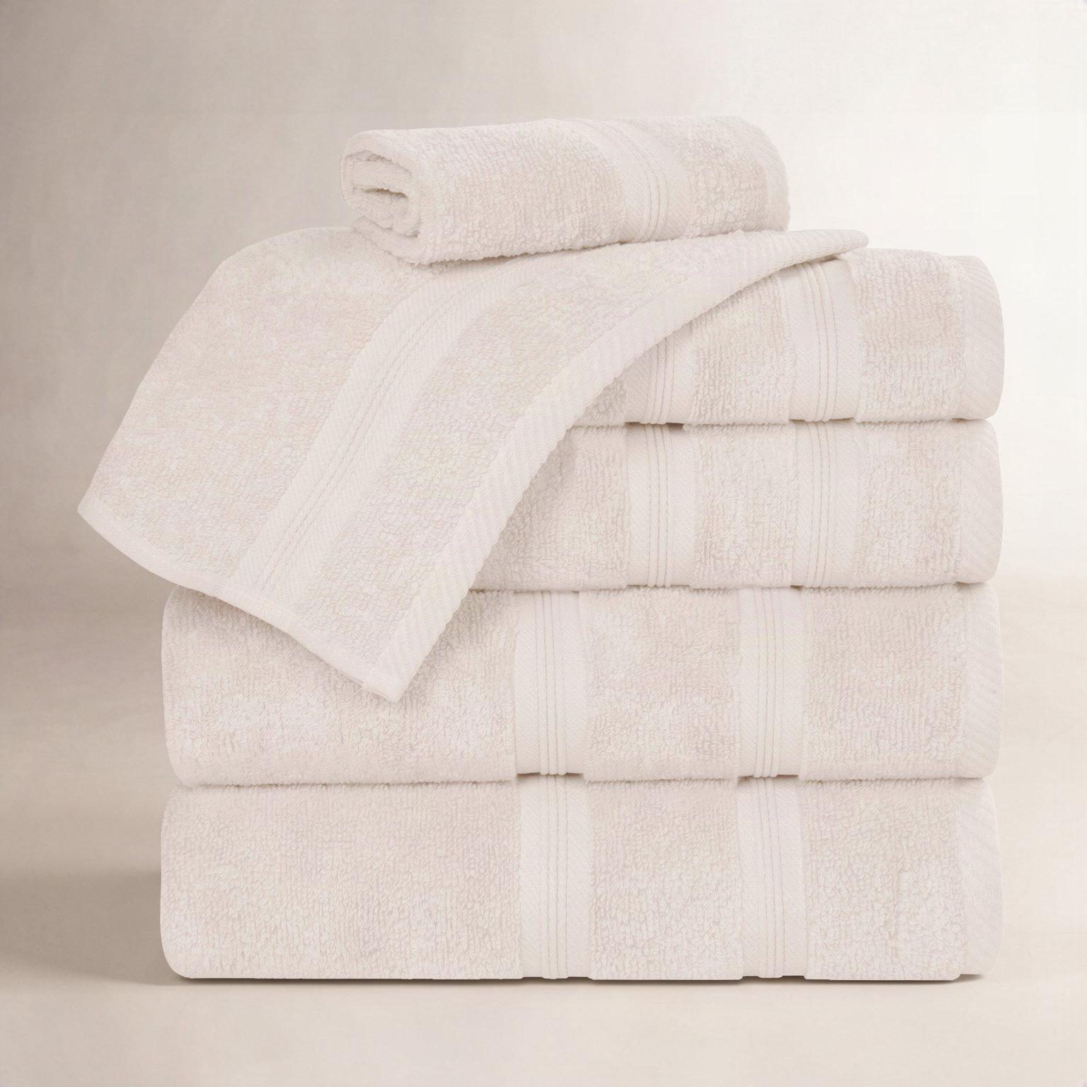 6-Piece Quick-Dry Cotton Towel Set, Ivory