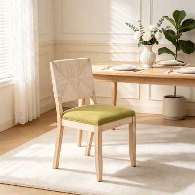 Ensemble de 2 chaises de salle à manger de style champêtre français, chaises de cuisine et de salle à manger de style campagnard, assise en bois massif avec dossier tissé et dossier rembourré en lin Boho