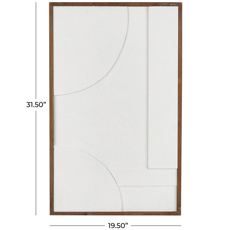White Geometric Textured Wall Art with Brown Solid Wood Frame