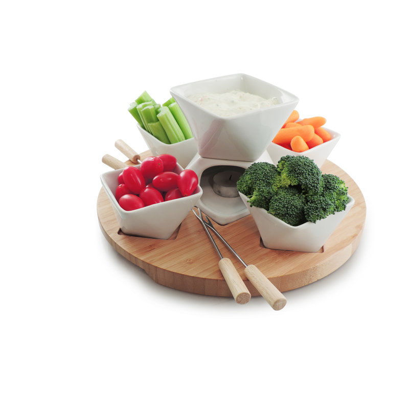 Swissmar Rubik 12 Piece Fondue Set, White W/Wood Base