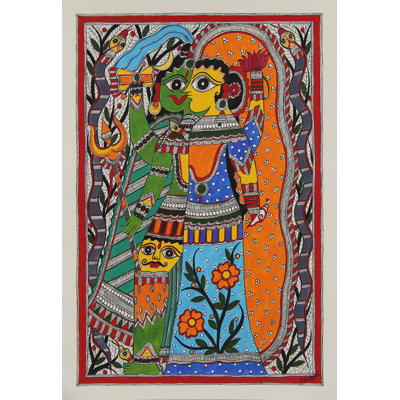 Suspension murale ardhnareshwar the divine union madhubani painting canvas