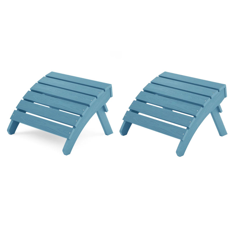 Plastic Adirondack Folding Outdoor Ottoman(TWO SETS), Light Blue
