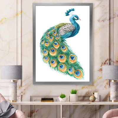 " Vibrant Blue Yellow And Green Peacock " Painting Print