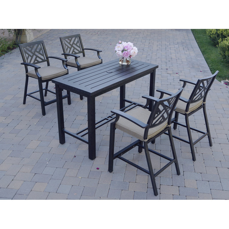 5-Piece Patio Counter Height Bar Set, 58 X 28'' Rectangular Bar Table & Sesame Cushions