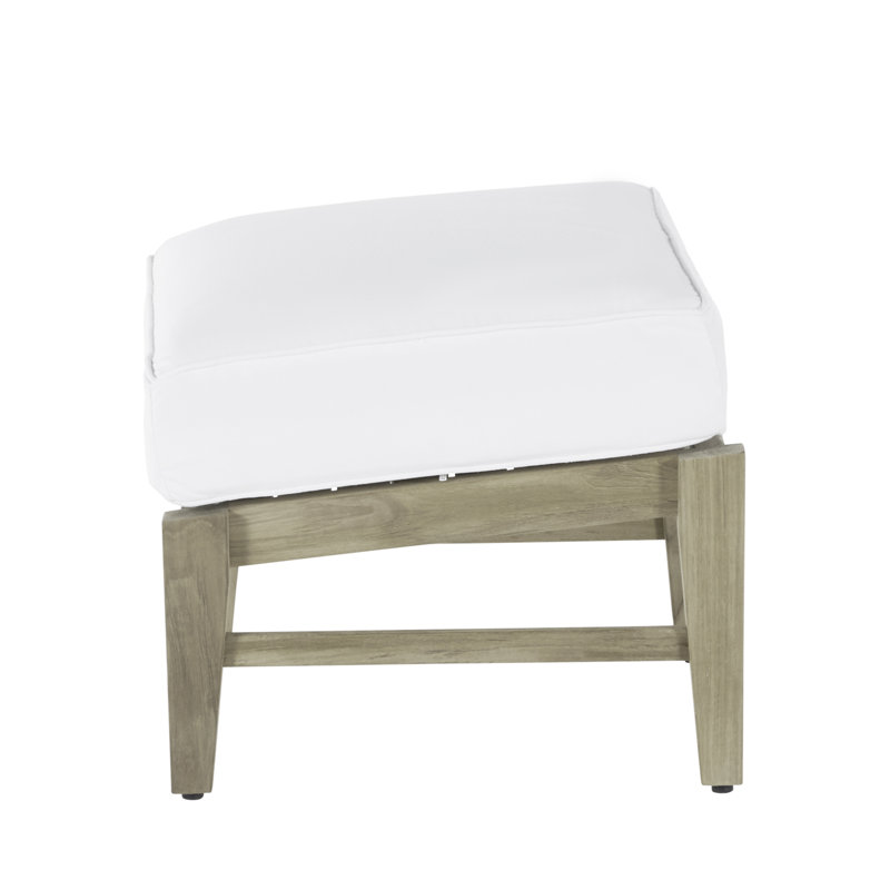 Croquet Outdoor Teak Ottoman with Cushion, Welt, Frond Chambray, Oyster Teak