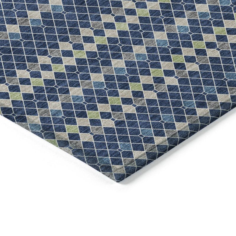 Tapis extérieur lavable rayé bleu marine et vert menthe 3 pi x 5 pi