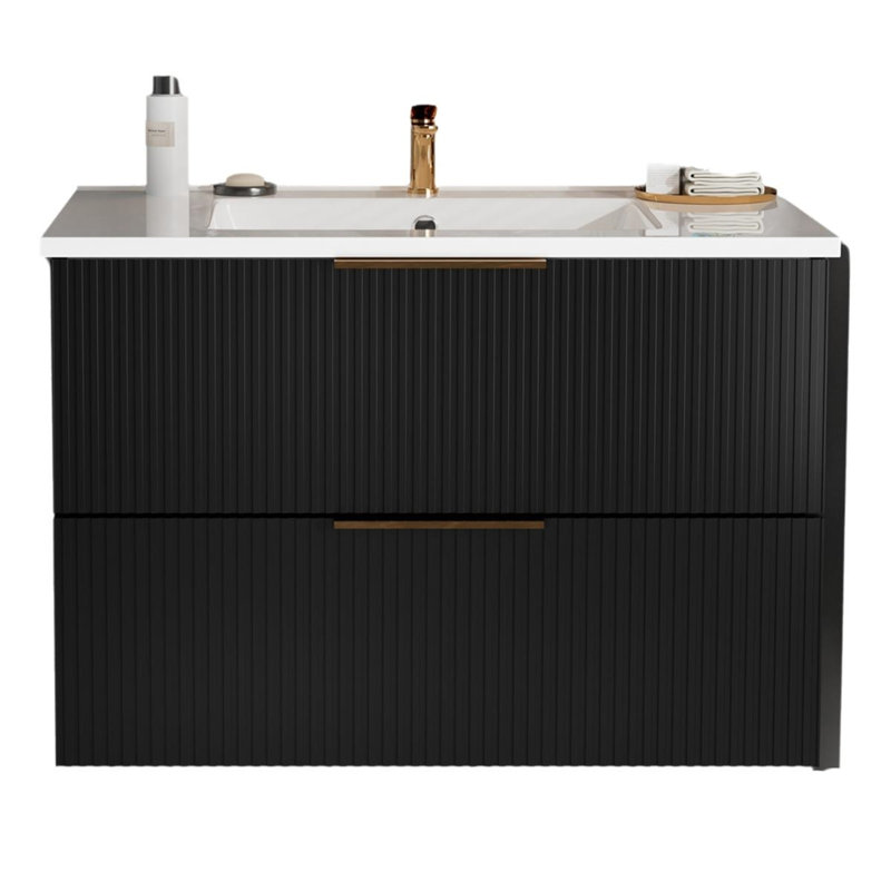 Armoire de salle de bain noire sans lavabo, Noir, Doré