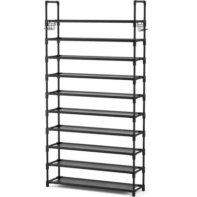 10 Tier Shoe Rack Tall Large Capacity Wide Shoe Organizer with Two Hooks Sturdy Metal Shoe Shelf