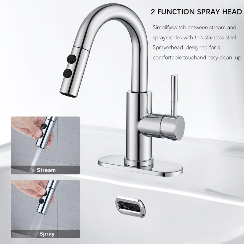Axia Pull-Down Sprayer Bathroom Faucet With Pop-Up Drain & Deck Plate, Chrome