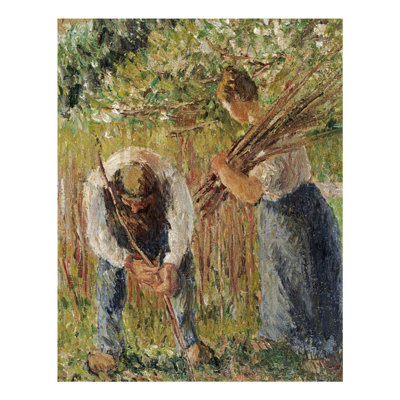 «Farm Labouring Planting Stakes» par Camille Pissarro - Impression giclée