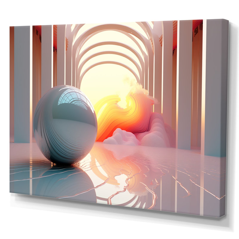 «Futuristic Sphere In Minimal Pink Architecture» sur impression sur toile, H 12 po x l 20 po x P 1 po, Toile tendue