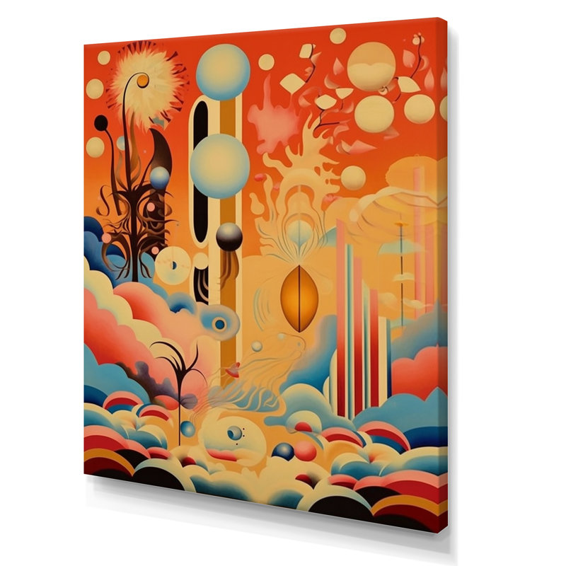 Dreamcity, paysage futuriste rétro sur toile, H 32 po x l 16 po x P 1 po, Toile tendue