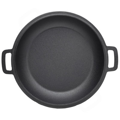 Étuve en fonte pré-assaisonnée 2 en 1 avec deux poignées, marmite de camping en plein air pour foyer de camping, barbecue, feu de camp, 5 pintes avec housses en silicone 2 pièces.