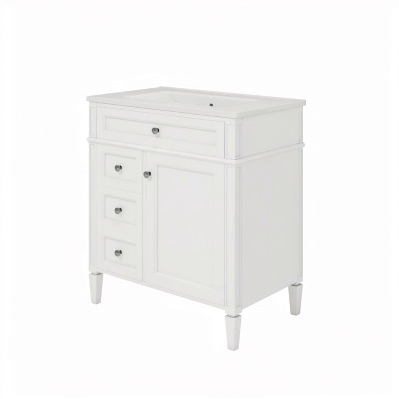 Meuble-lavabo de salle de bain 30 po avec lavabo supérieur, meuble-lavabo moderne avec 2 tiroirs et tiroir basculant, meuble-lavabo simple