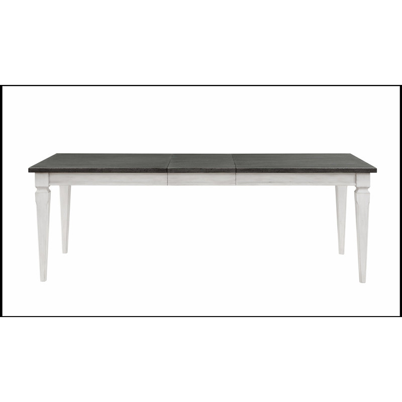 Table de salle à manger avec rallonge Katia gris rustique et blanc vieilli avec rallonge, parfaite pour une utilisation polyvalente et élégante