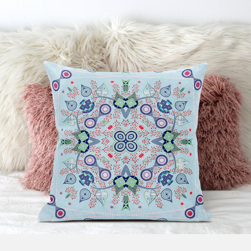 Housse et insert de coussin Aleighana, 18 po x 18 po, Bleu clair / vert / rouge