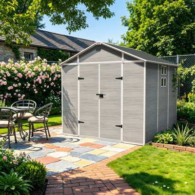 Outdoor Storage Shed, Garden Resin Shed for Bike, Garbage Can, Tools, Outside Plastic Sheds with Floor for Backyard, Patio, Lawn