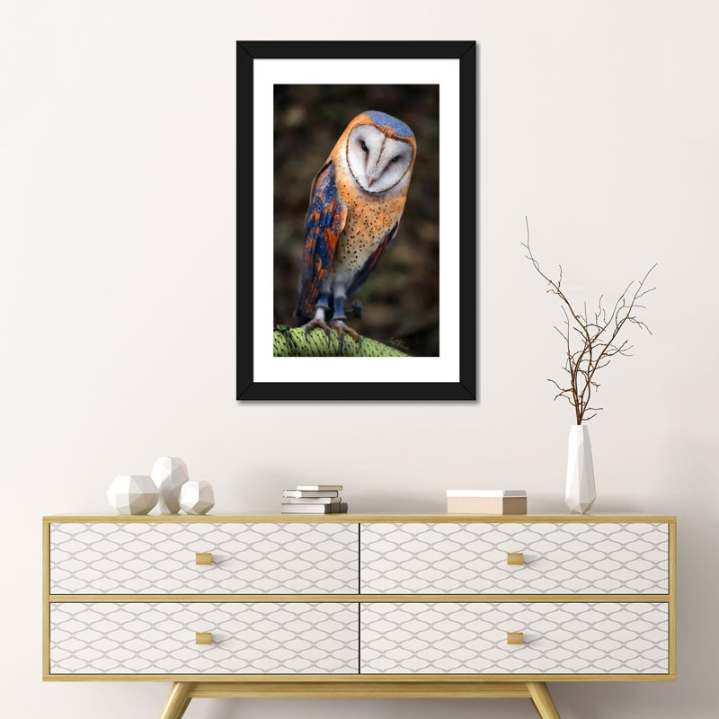 Chouette hibou par Ben Heine-reproduction de photo, H 24 po x l 16 po x P 1 po, Papier encadré noir, Blanc