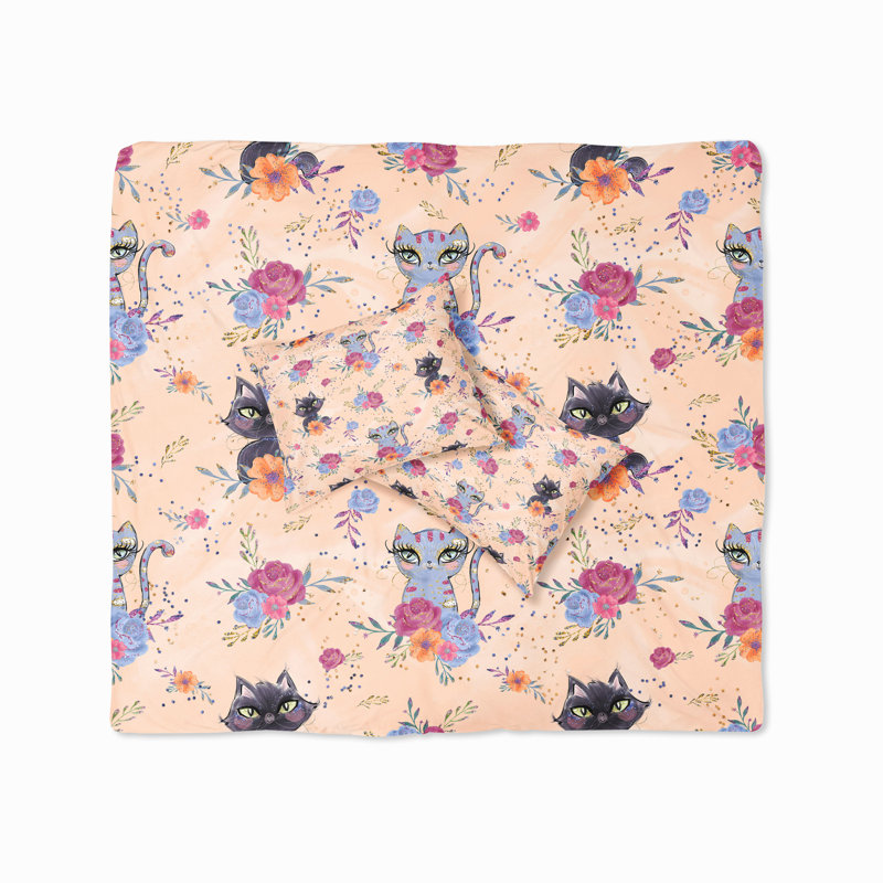  Housse de couette simple Peach Cat, Housse de couette simple et 2 taies décoratives