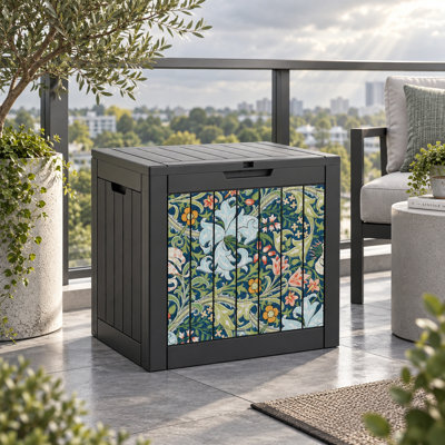 40 Gallon Weatherproof Lockable Deck Box with Seat,Elegant Midnight Garden Outdoor Storage Box