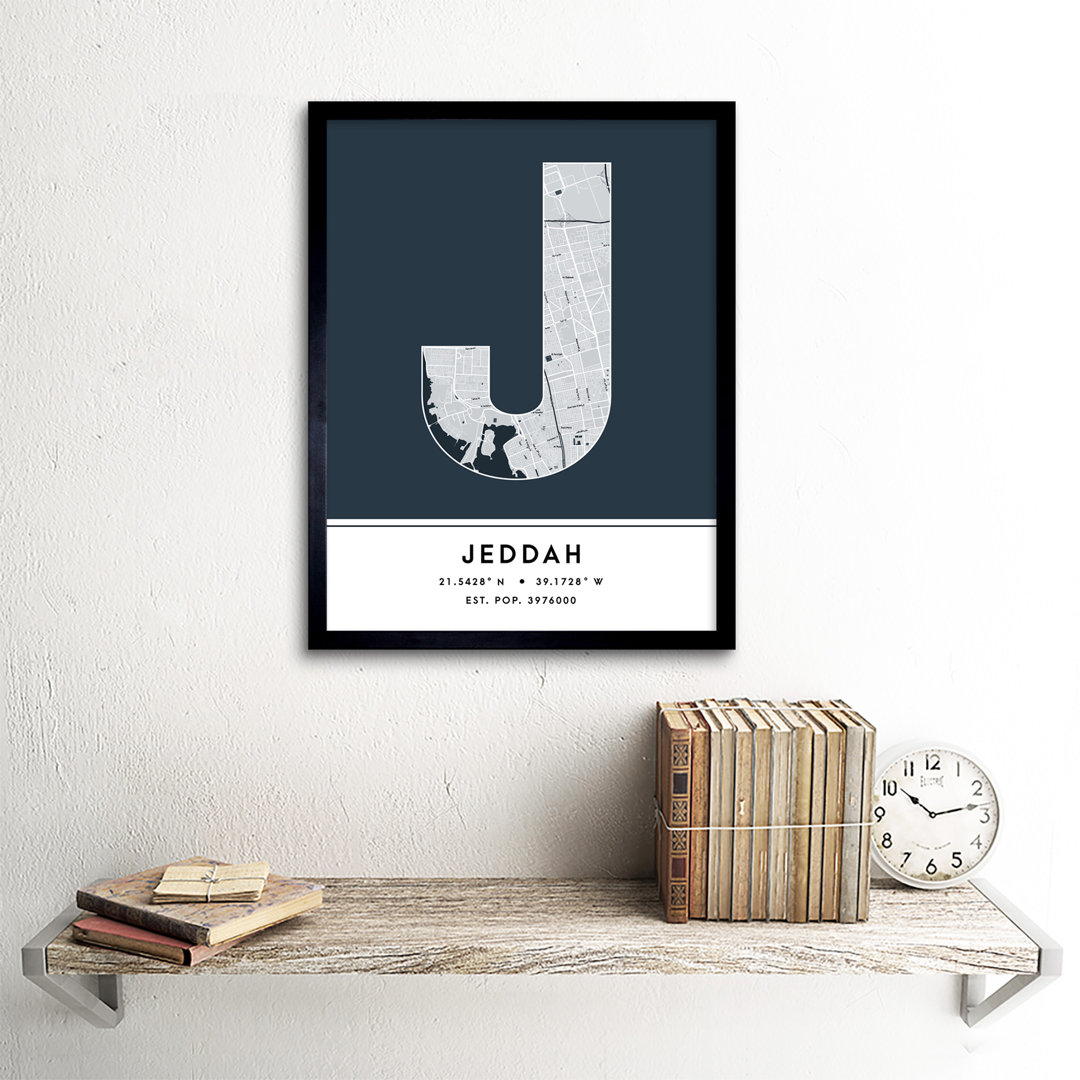 Jeddah Saudi Arabia City Map by Wee Blue Coo - Single Picture Frame Typography