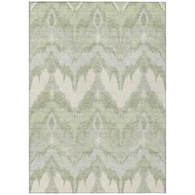 9' X 12' Beige Ikat Washable Indoor Outdoor Area Rug