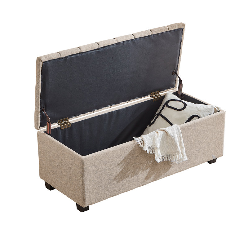 Banc de rangement rembourré 100% lin Heihachi, Beige