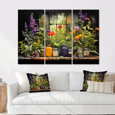 Ensemble de décoration murale Blooming Urban Harvest With Poteries I - Herbes florales