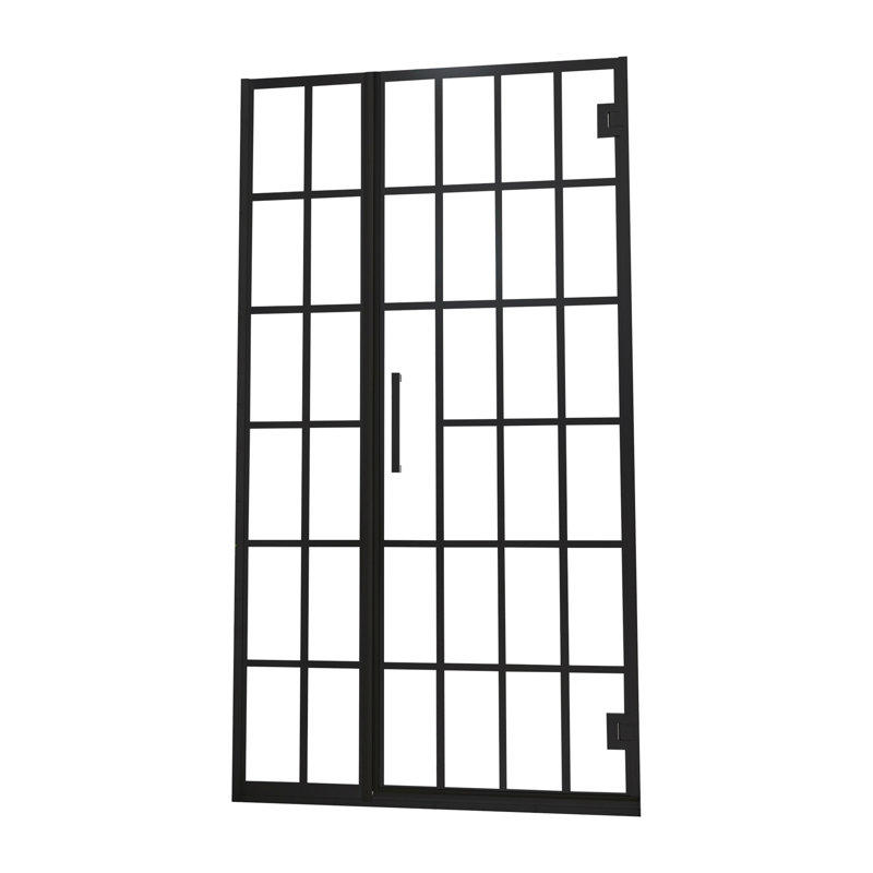 Shower Door 34" W X 72" H Pivot Frameless Shower Door With Pattern Glass, Open Entry Design In Matte Black