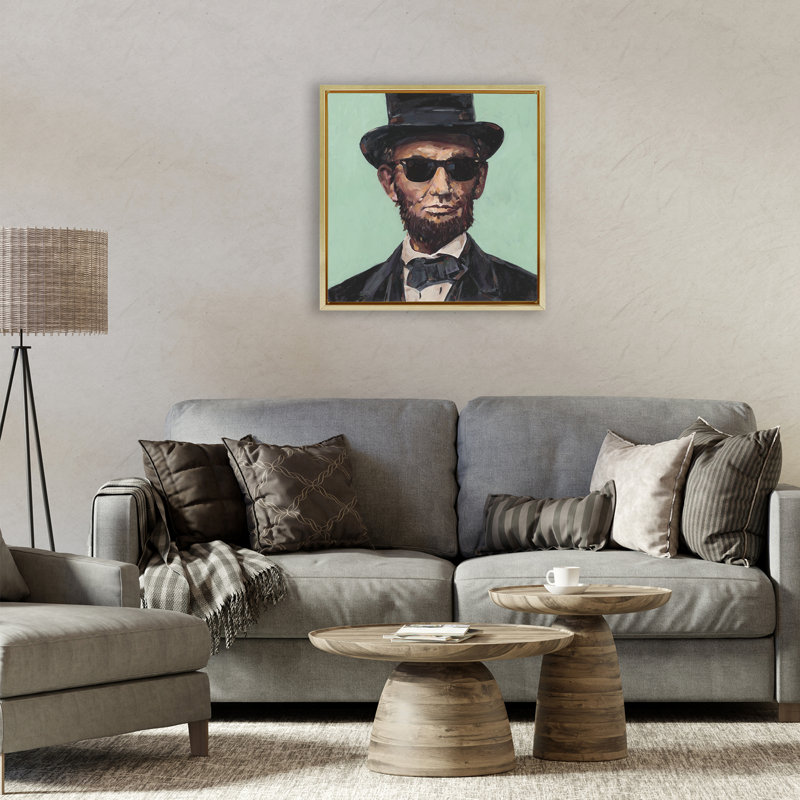 Cadre flottant Honest Abe avec abat-jour, design Studio Bautista, H 18 po x l 18 po, Cadre flottant métallique doré