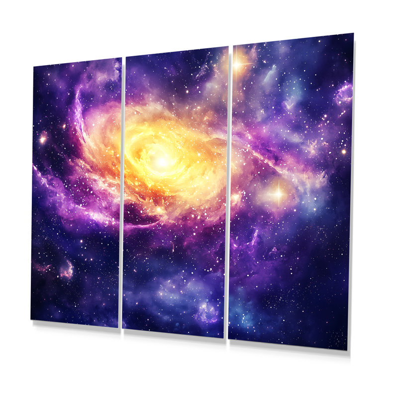 Explosion galactique mauve de notre univers I - ensemble d'art mural espace, H 28 po x l 36 po, Frameless Print Metal