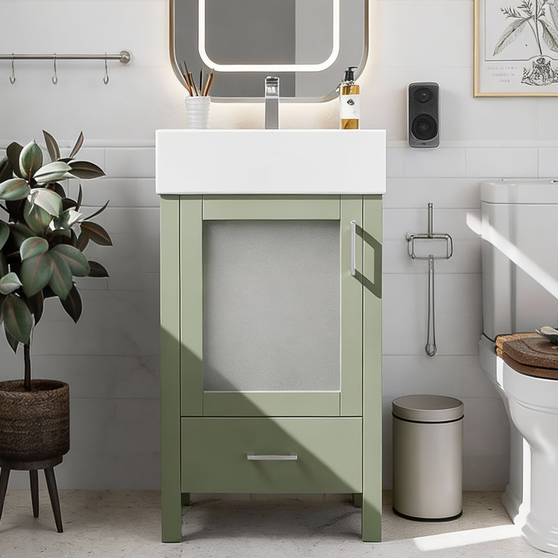 20" Bathroom Vanity With Ceramic Sink & Ample Storage – For Small Spaces‌, Green